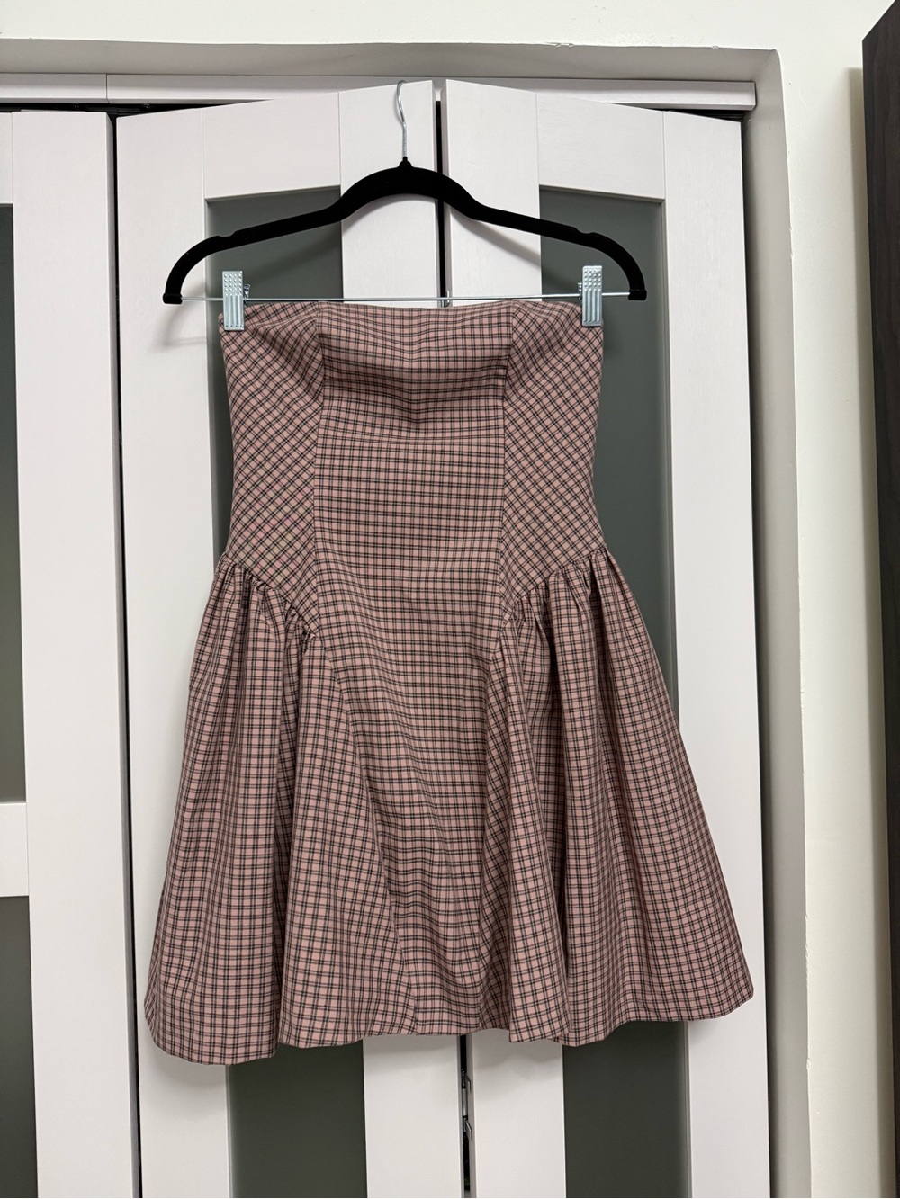 Zara Pink Plaid Strapless Skater Dress